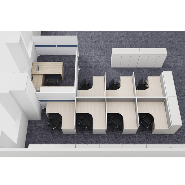 مكتب Office Advanced Office بسيط للموظفين بتصميم الحد الأدنى مع رف التخزين ومنفذ الطاقة