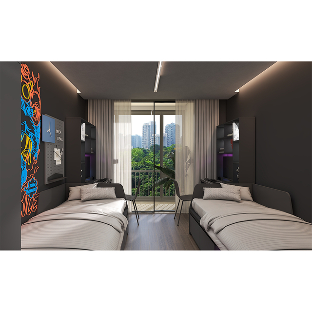 مجموعة شقة مخصصة فعالة للفضاء للطلاب والمهنيين الشباب مزدوج سرير خزانة وخزانة الاستحمام