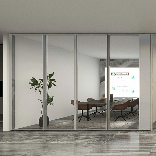 مقسم زجاجي صناعي ذو إطار أسود لمكاتب الدور العلوي الحديثة ، قسم زجاجي من الألومنيوم المعياري الداخلي لغرفة المكاتب